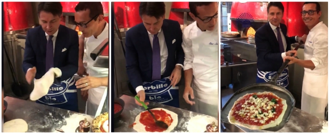 Copertina di Giuseppe Conte si improvvisa pizzaiolo nel ristorante di Gino Sorbillo: “Sono a dieta, metto poco olio”
