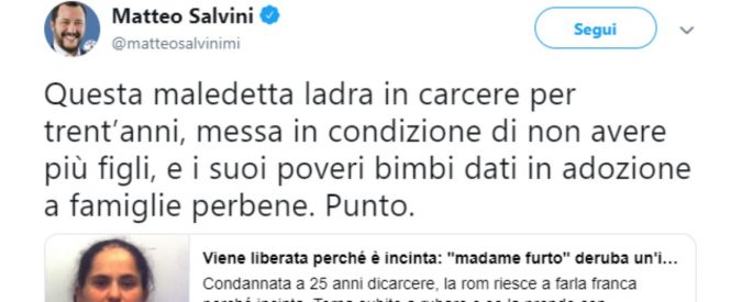 Sterilizzare la ladra bosniaca? Basterebbe rispondere a Salvini ‘già fatto’