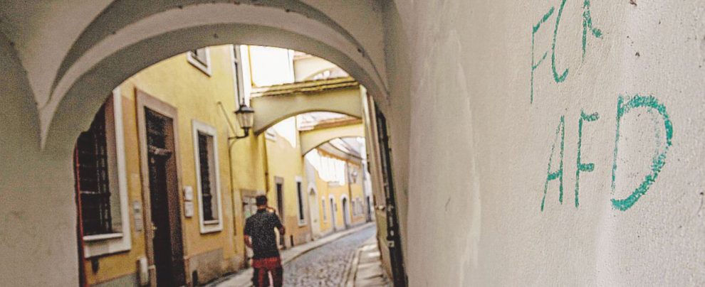 Primo cittadino - Una scritta anti Afd nelle strade di Goerlitz e Octavian Ursu - Ansa “Io, sindaco zingaro e rumeno contro l’Afd”