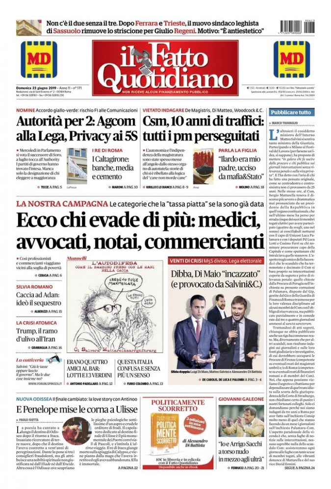 Copertina di domenica 23 giugno 2019