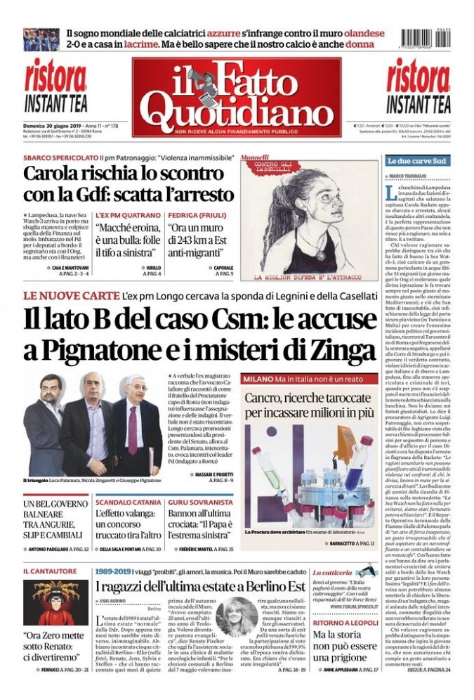 Copertina di domenica 30 giugno 2019