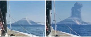 Copertina di Stromboli, l’esplosione del vulcano ripresa in diretta dalla barca: “Oh, my god”. Il momento dell’eruzione