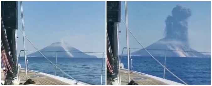 Copertina di Stromboli, l’esplosione del vulcano ripresa in diretta dalla barca: “Oh, my god”. Il momento dell’eruzione