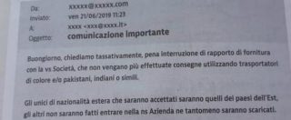 Copertina di “Chiediamo tassativamente che non si usino più trasportatori di colore o simili”. La mail razzista di un’azienda di Brescia