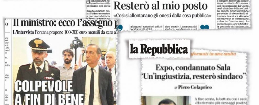 Su Repubblica - Anche qui: Raggi nel taglio alto (10 novembre), Sala non pervenuto (14 maggio) Stampa in lutto: povero Beppe, martire per l’Italia