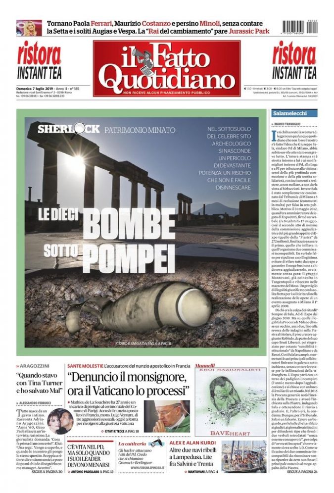 Copertina de Il Fatto Quotidiano di Dom 7 Luglio 2019
