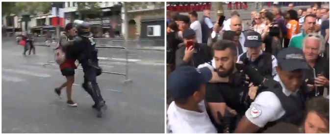 Parigi, scontri tra polizia e gilet gialli: tensione tra gli agenti e uno dei leader della protesta. Le immagini