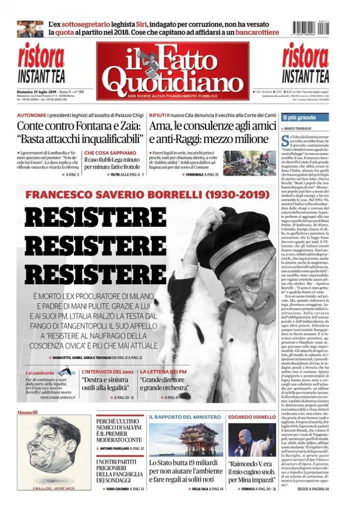 Copertina di domenica 21 luglio 2019