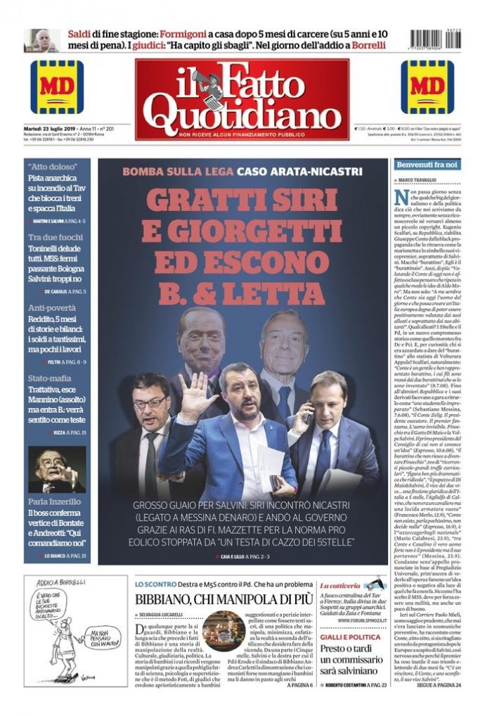 Copertina di martedì 23 luglio 2019