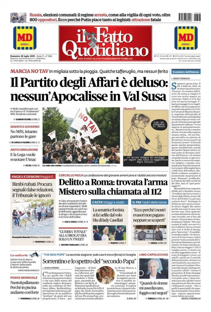 Copertina di domenica 28 luglio 2019