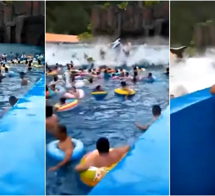 Incubo al parco acquatico, gigantesca onda anomala travolge i turisti in piscina: 44 feriti