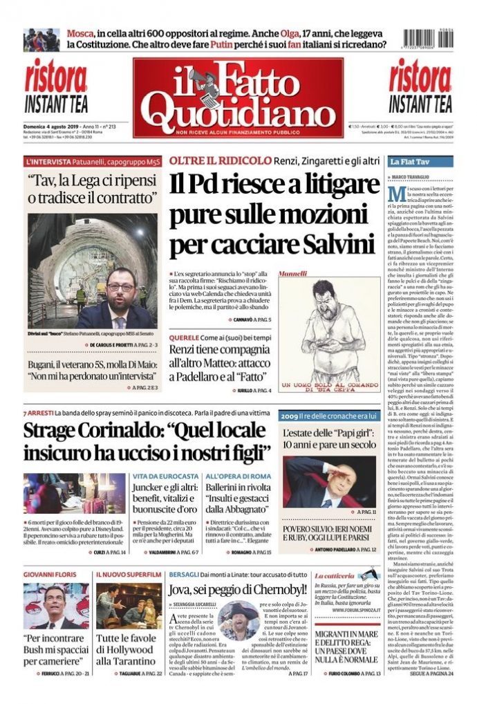 Copertina di domenica 4 agosto 2019