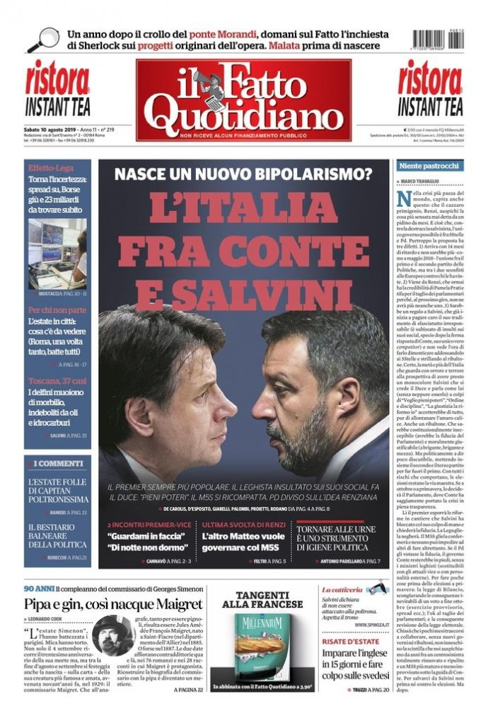 Copertina di sabato 10 agosto 2019