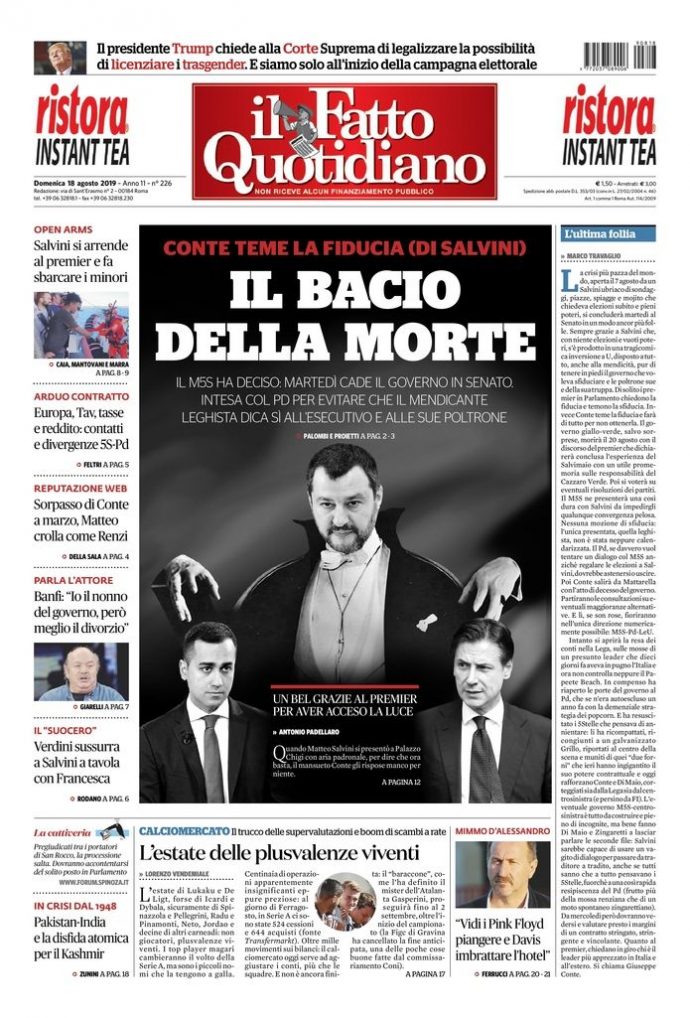 Copertina di domenica 18 agosto 2019