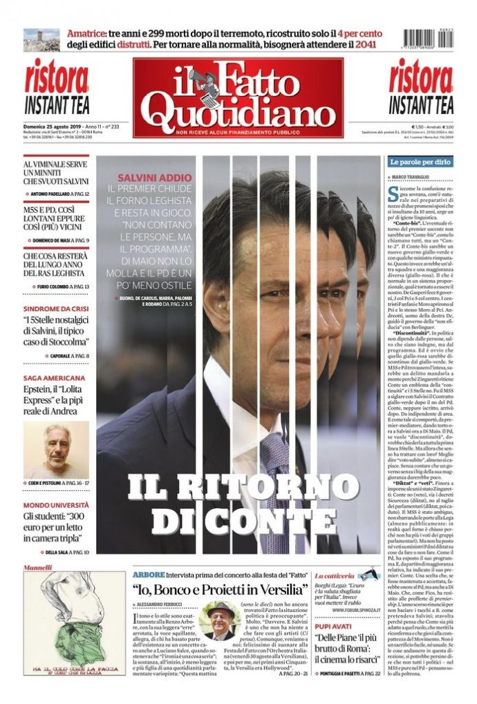 Copertina di domenica 25 agosto 2019