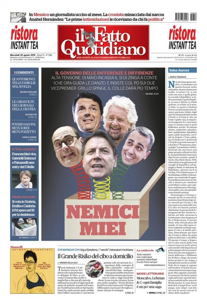 Copertina di mercoledì 28 agosto 2019