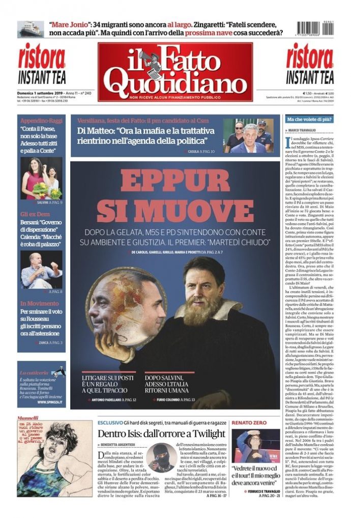 Copertina di domenica 1 settembre 2019