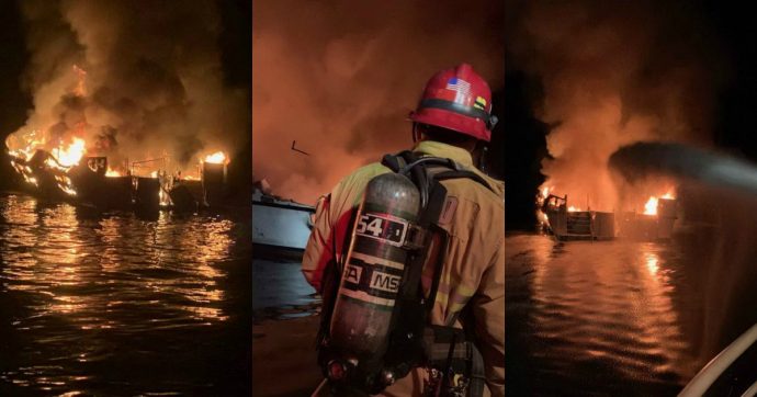 California, barca per immersioni prende fuoco nella notte al largo di Los Angeles: morti 34 passeggeri. “Erano sotto coperta, dormivano”