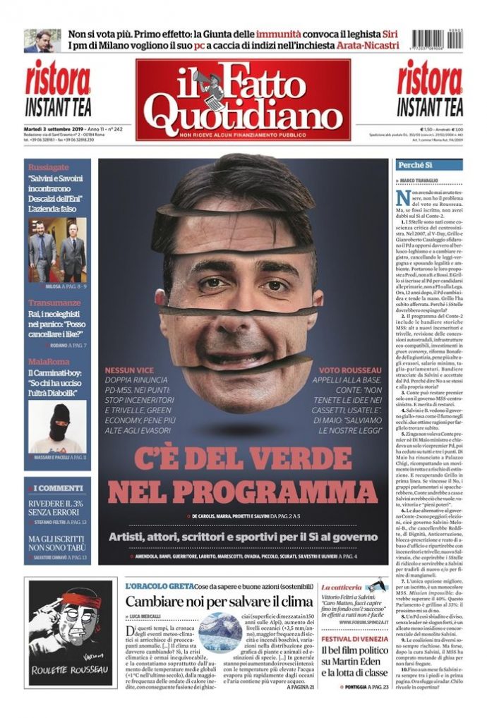 Copertina di martedì 3 settembre 2019