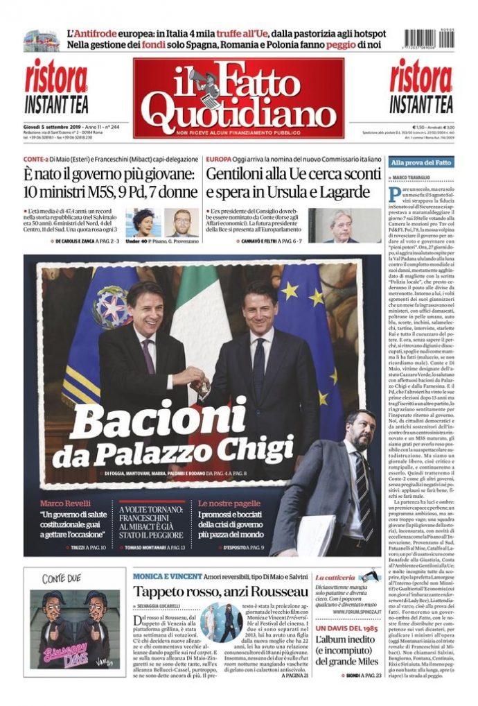 Copertina di giovedì 5 settembre 2019