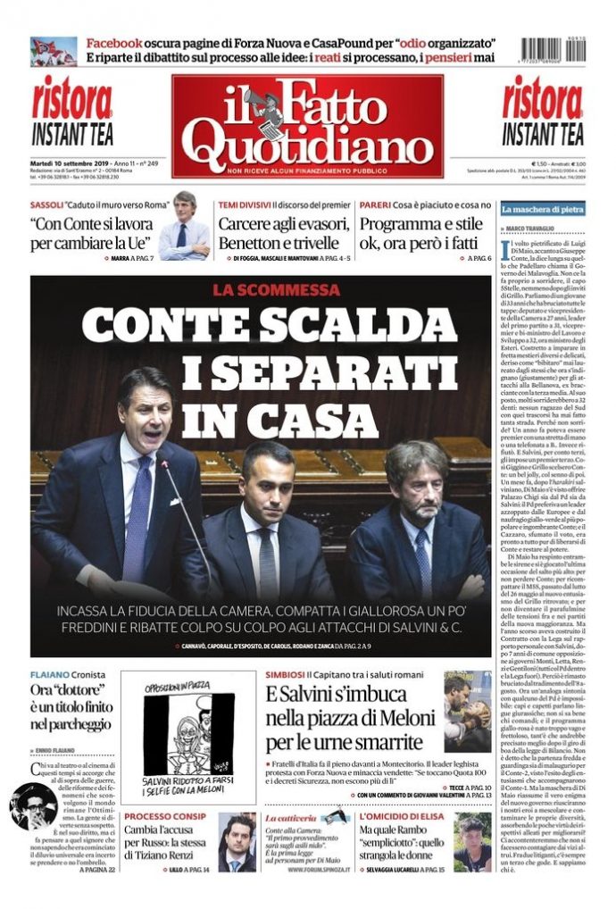 Copertina di martedì 10 settembre 2019