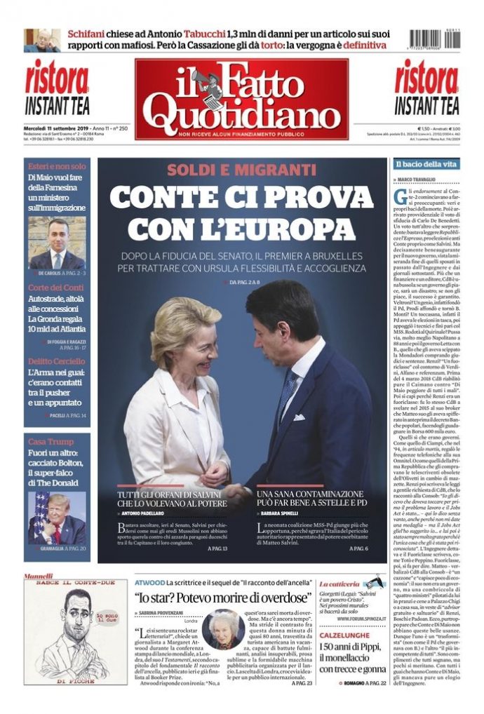 Copertina di mercoledì 11 settembre 2019