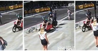 Il ciclista non rispetta il rosso e rischia di investire un passante, poi si ferma e gli dà una testata