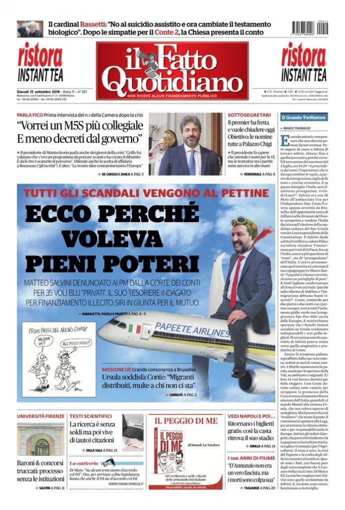 Copertina di giovedì 12 settembre 2019