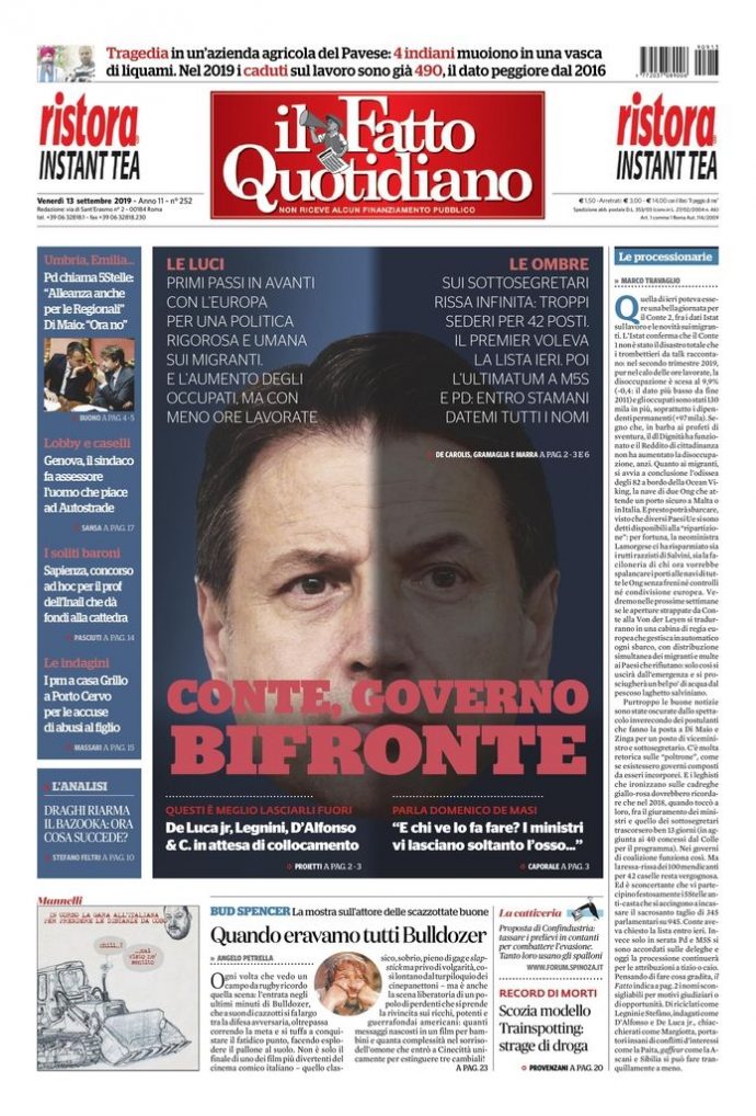 Copertina di venerdì 13 settembre 2019