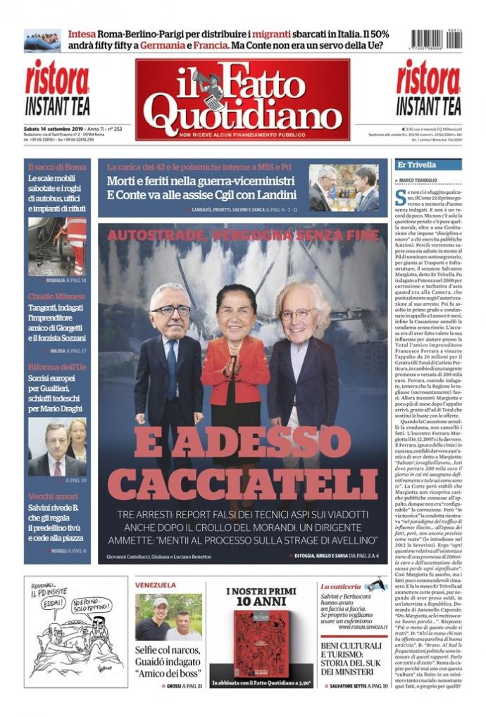 Copertina di sabato 14 settembre 2019