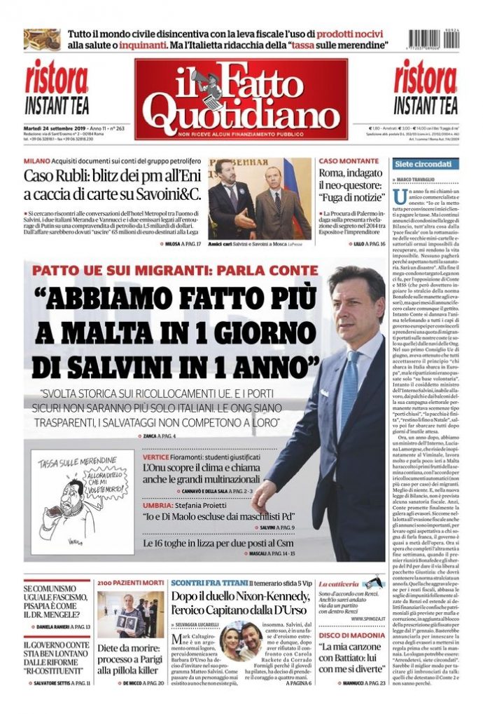 Copertina di martedì 24 settembre 2019