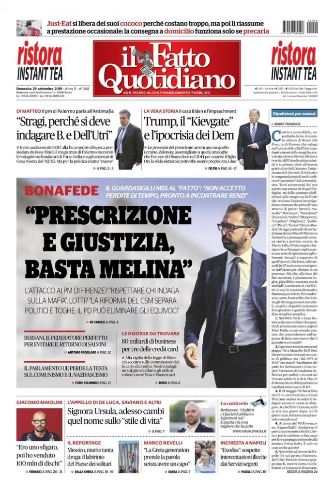 Copertina di domenica 29 settembre 2019