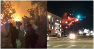 Copertina di Los Angeles, l’incendio lambisce le case: “Situazione critica”. I vigili del fuoco tra le fiamme