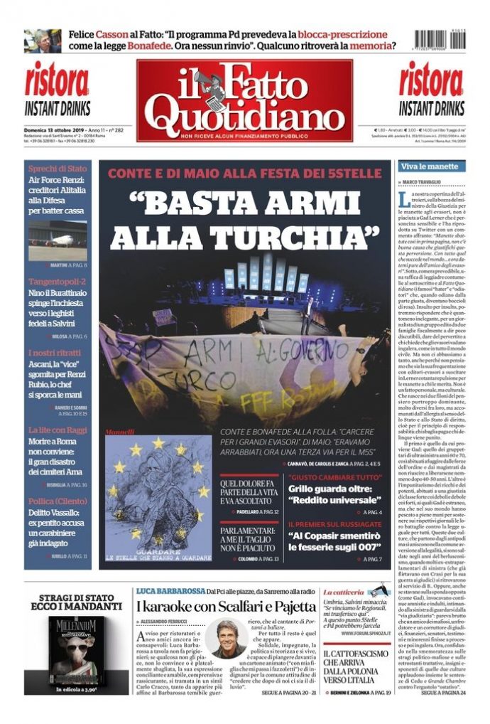 Copertina di domenica 13 ottobre 2019