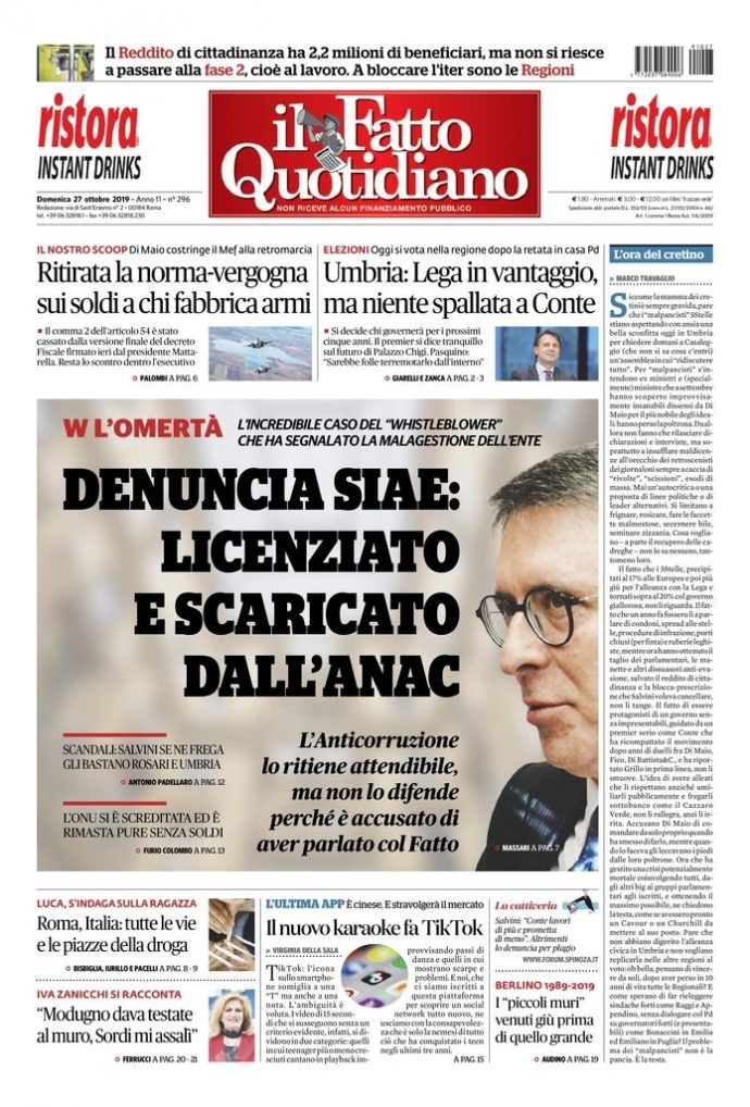 Copertina di domenica 27 ottobre 2019