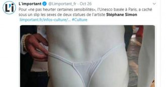Copertina di Parigi, l’Unesco copre le statue nude di Simon con le mutande: “Un equivoco”. Lo storico dell’arte: “L’Occidente ha paura della propria identità?”