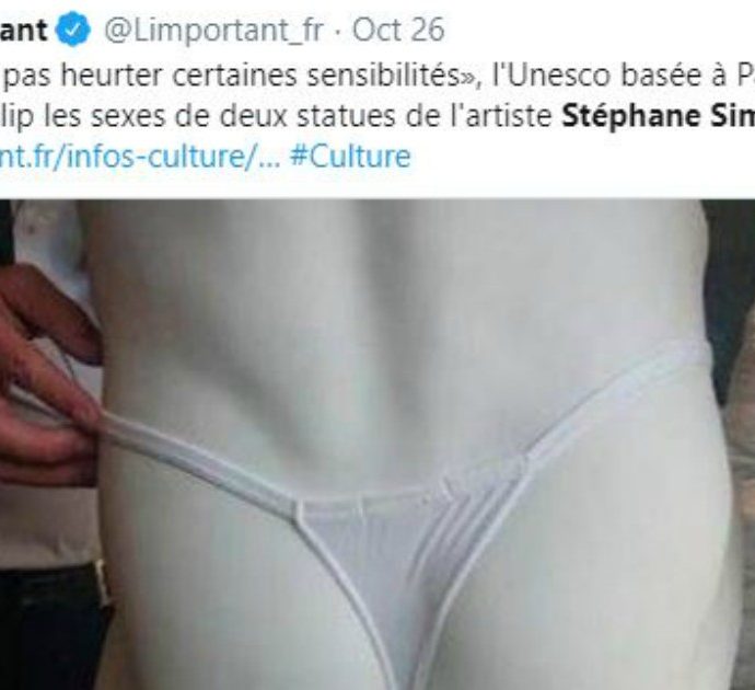 Parigi, l’Unesco copre le statue nude di Simon con le mutande: “Un equivoco”. Lo storico dell’arte: “L’Occidente ha paura della propria identità?”
