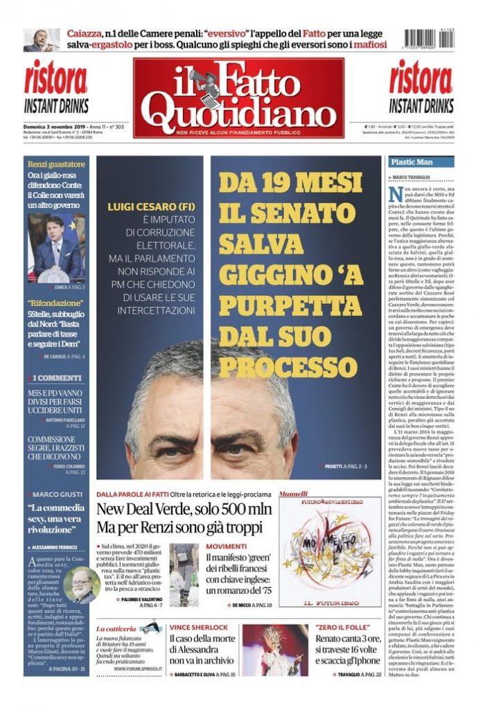 Copertina di domenica 3 novembre 2019