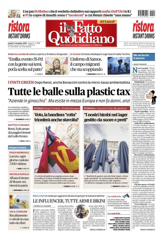 Copertina di lunedì 4 novembre 2019