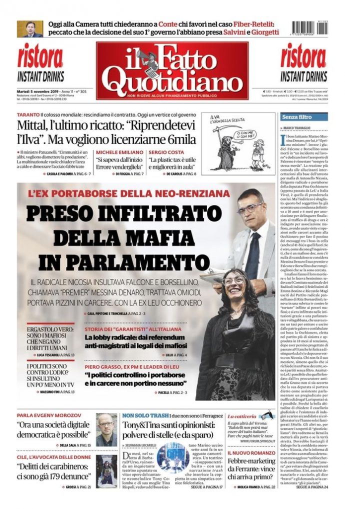 Copertina di martedì 5 novembre 2019