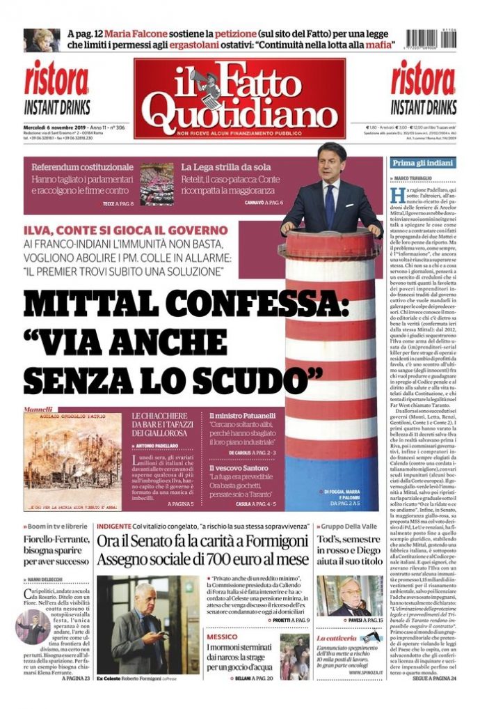 Copertina di mercoledì 6 novembre 2019