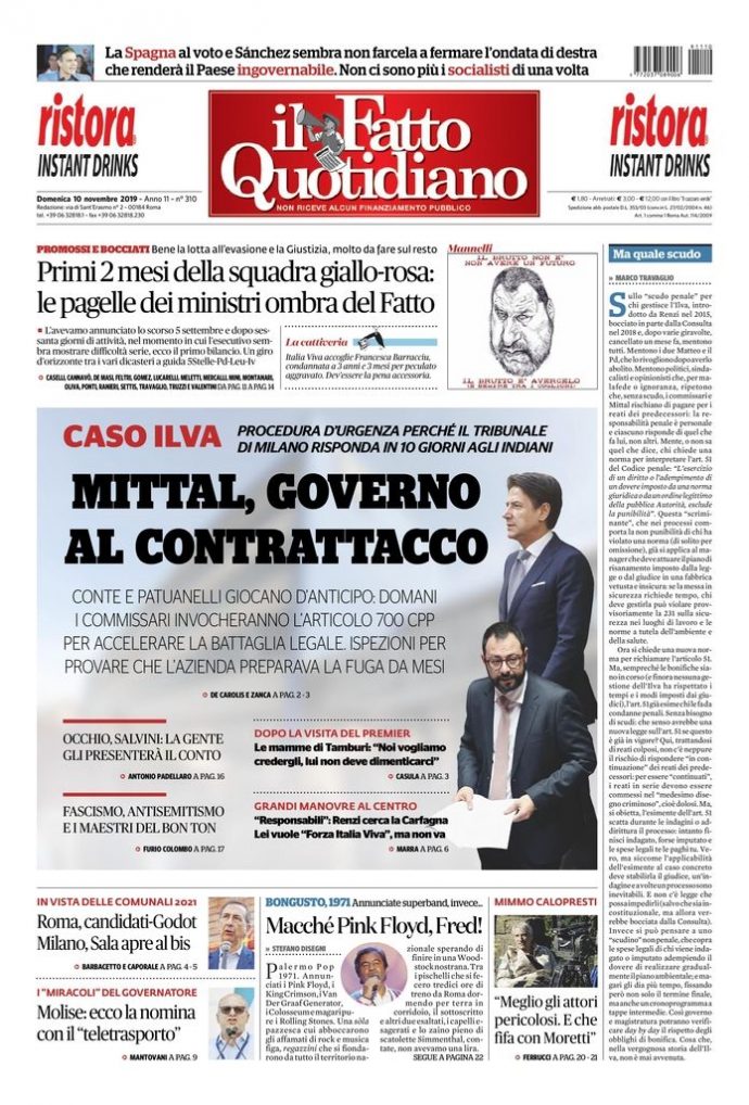 Copertina di domenica 10 novembre 2019