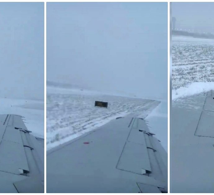 Neve e ghiaccio sulla pista d’atterraggio: l’aereo non riesce a frenare e va a finire così