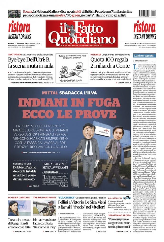 Copertina di martedì 12 novembre 2019