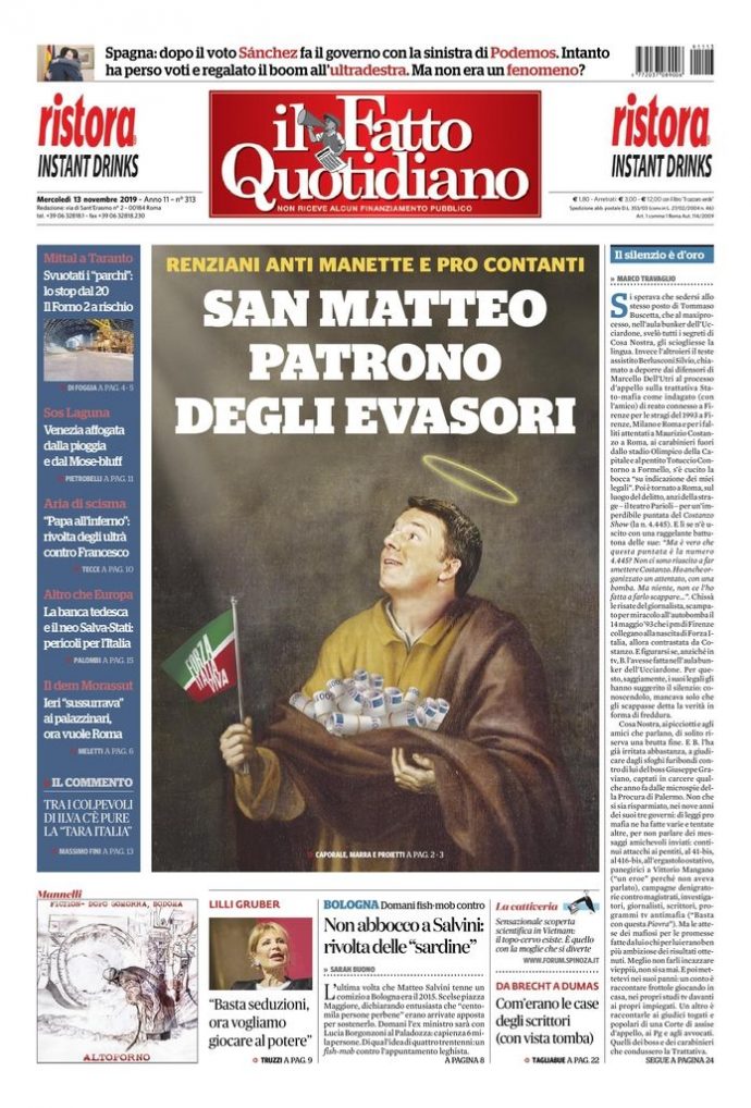 Copertina di mercoledì 13 novembre 2019