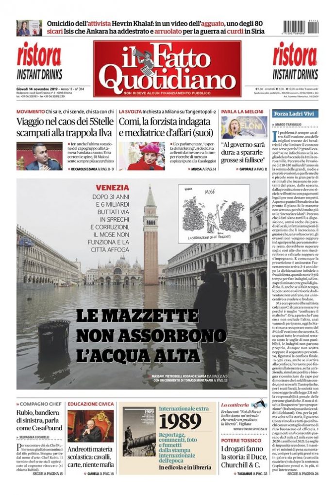 Copertina di giovedì 14 novembre 2019