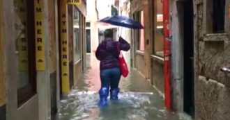 Copertina di Venezia, l’acqua alta torna a crescere: le immagini della città alle prese con un nuovo picco di marea da 160 cm