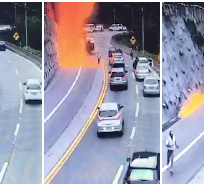 Autocisterna si schianta ed esplode in mezzo all’autostrada: le persone in fuga a piedi