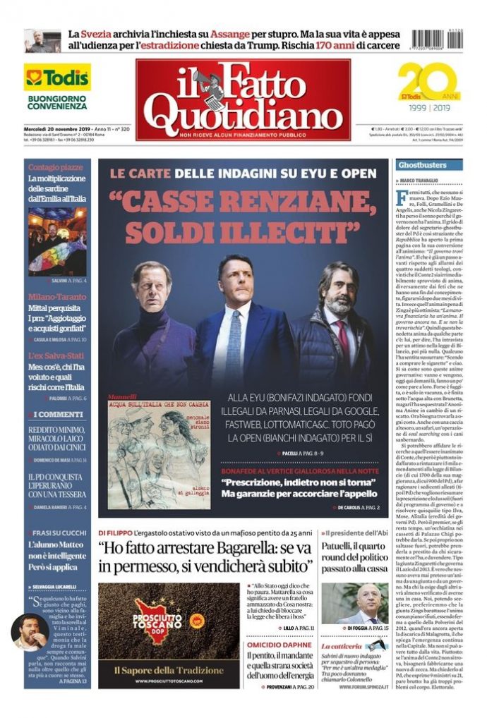 Copertina di mercoledì 20 novembre 2019