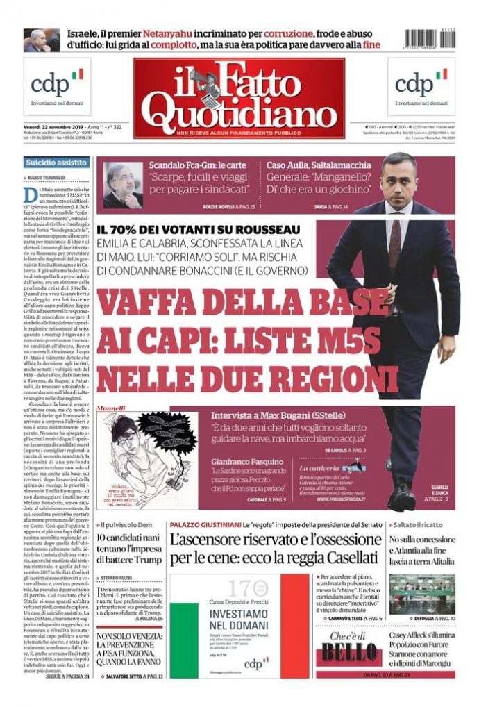 Copertina di venerdì 22 novembre 2019